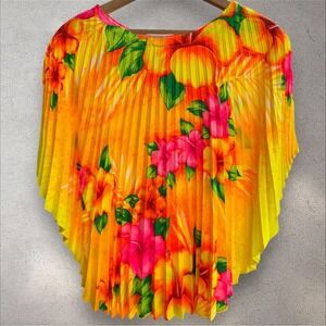 Pomare Hawaii Poncho Blouse Top Pleated Psychedelic Tropical Floral Vtg 60s‎ OS
